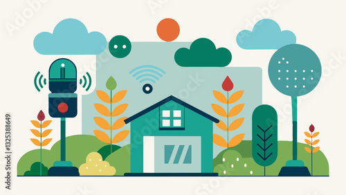 Voiceactivated control systems that allow farmers to remotely adjust greenhouse conditions and monitor crop growth using artificial intelligence.. Vector illustration