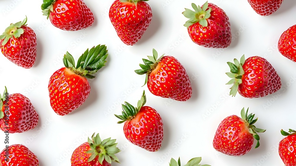 Strawberry on white background top view flat Strawberry on white background top view flat