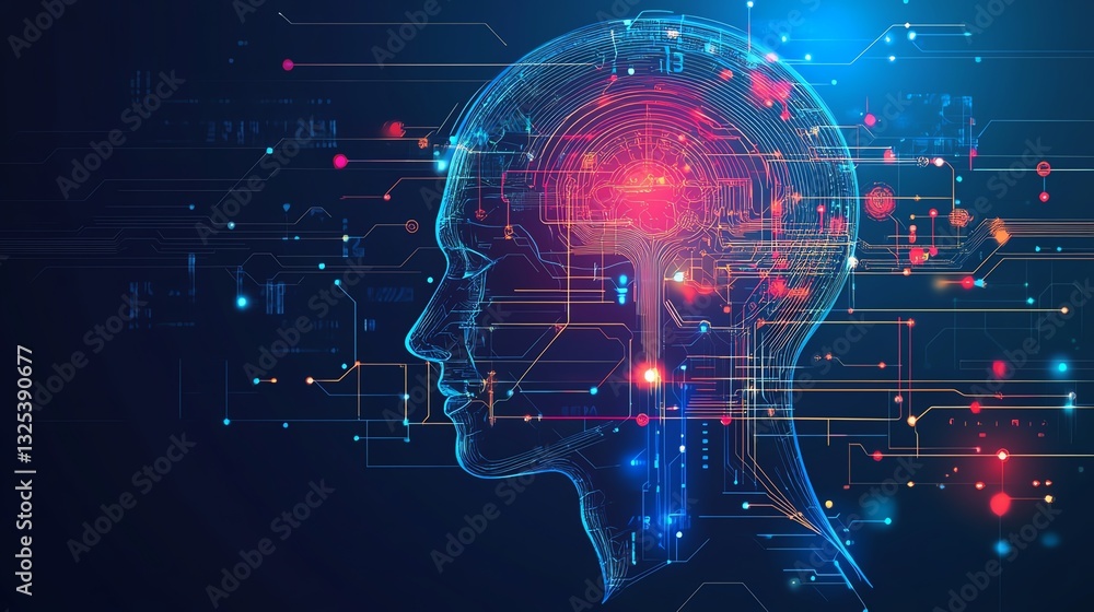 A digital illustration of a human head silhouette with a glowing brain and interconnected circuits, symbolizing technology and artificial intelligence. A digital illustration of a human head silhouette with a glowing brain and interconnected circuits, symbolizing technology and artificial intelligence.