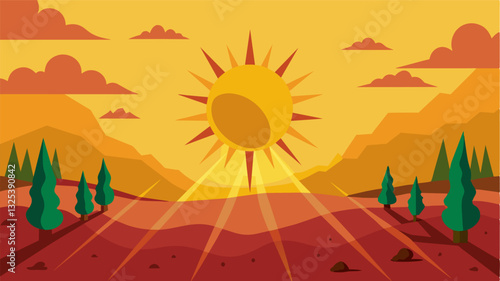 The sun beat down mercilessly on the land leaving the once thriving vineyard in a state of desolation and desperation.. Vector illustration