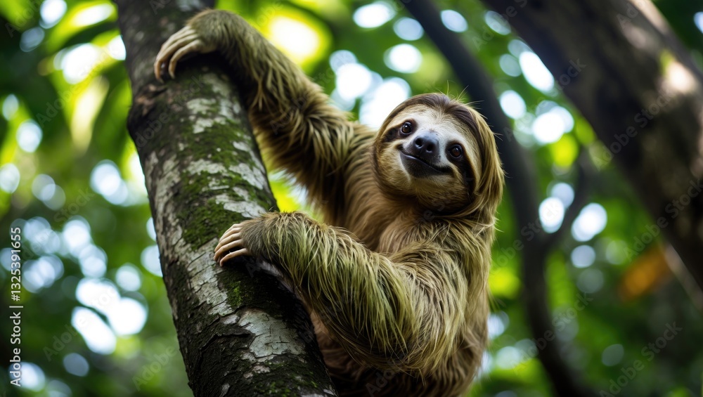 Naklejka premium Sloth ascending a tree in isolation