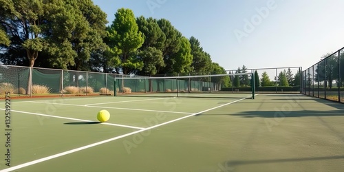 Wallpaper Mural Sunny Outdoor Tennis Court with Green Surface and Ball Torontodigital.ca
