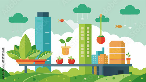 Urban Farming Vertical farms can be built in urban areas bringing fresh produce closer to consumers and reducing the carbon footprint of food transportation from rural areas.. Vector illustration