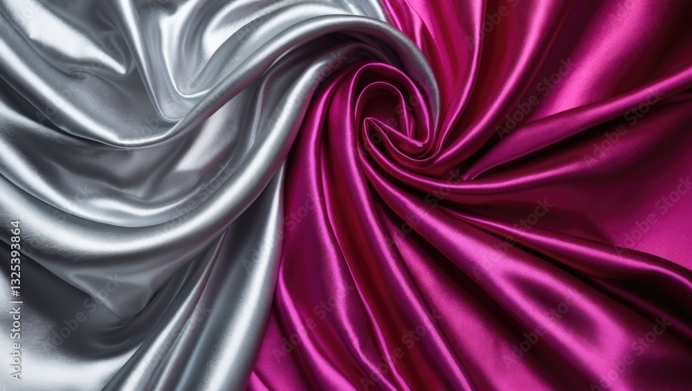 Obraz premium Curved shiny silver and wine-red satin in various lines.