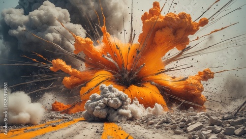 Shock waves generated by a weapon explosion. Illustration using various media. photo