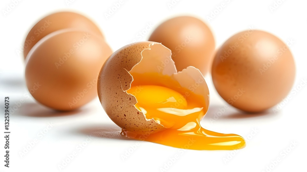 Whole and Cracked Eggs on White Background Whole and Cracked Eggs on White Background