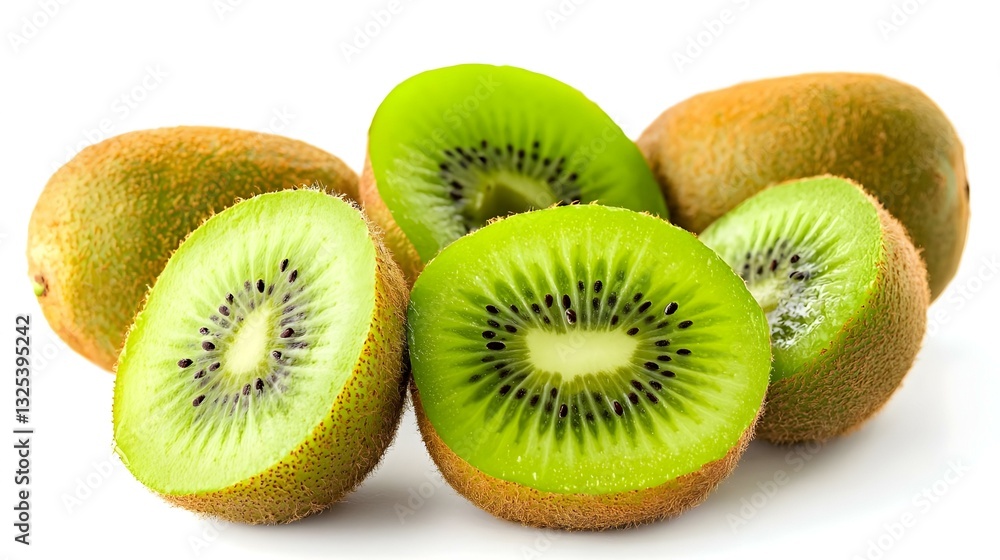 Fototapeta premium Set of kiwi fruit with slices isolated on white