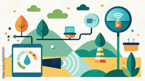 Water Usage Analytics With the help of IoT technology farmers can analyze and identify patterns in water usage allowing them to make datadriven decisions for longterm water. Vector illustration