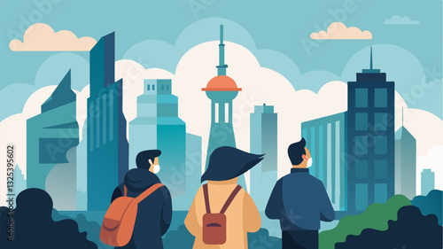 Tourists were disappointed to find that the iconic skyline they had seen in pictures was now ly visible beneath a thick layer of pollution.. Vector illustration