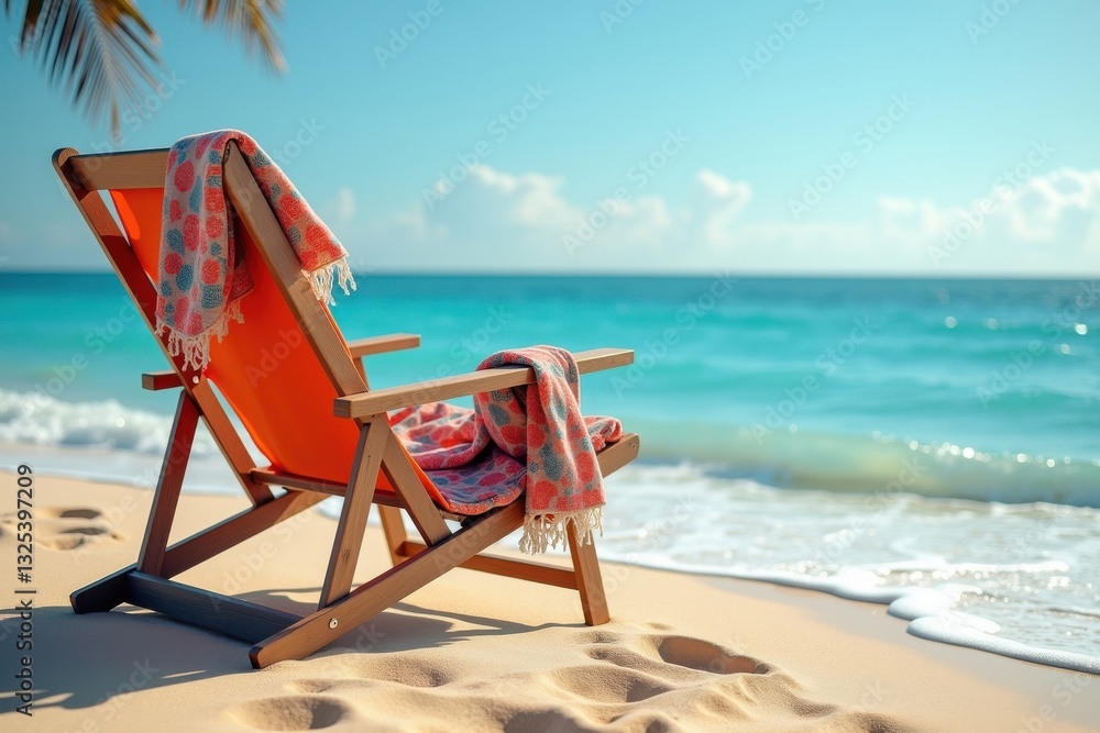 Relaxing beach chair by the turquoise sea shore Relaxing beach chair by the turquoise sea shore