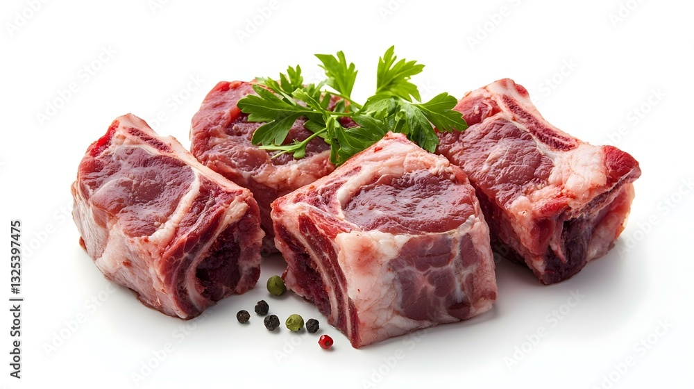 Fresh uncooked ox tail portions on white Fresh uncooked ox tail portions on white