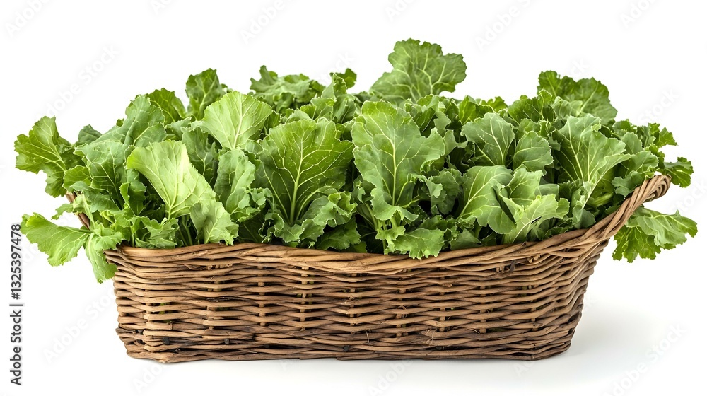 Fresh turnip tops in wicker basket italian cime Fresh turnip tops in wicker basket italian cime