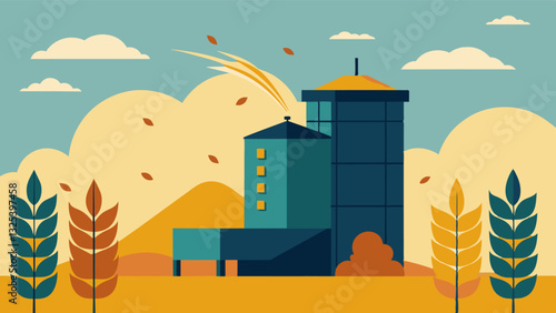 The soft rustling of grain as it flows through the silo has been rep with a deafening silence.. Vector illustration