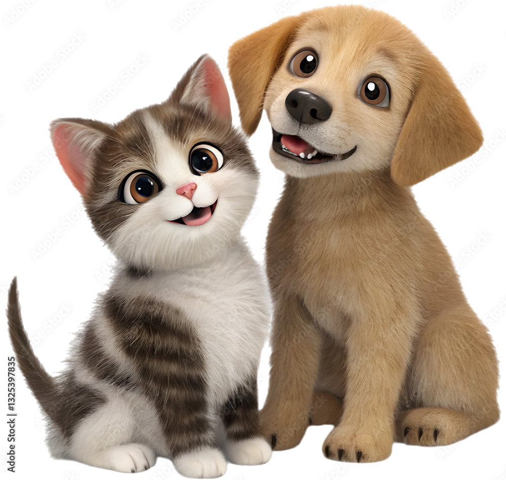 Obraz premium The lovable kitten and puppy couple bring joy, warmth, and sweetness to any heart. 