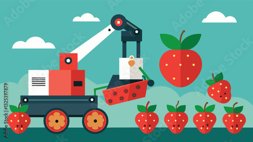 With a highpowered camera system the robotic picker can identify and remove any diseased or damaged strawberries preventing them from contaminating the harvest.. Vector illustration