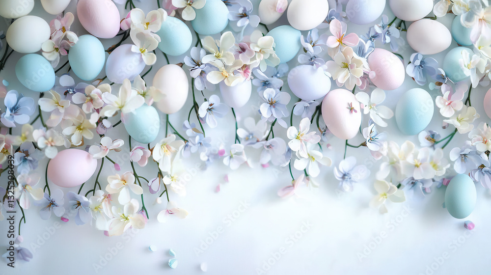 beautifully arranged Easter themed pattern with pastel eggs and flowers, evoking joyful spring atmosphere beautifully arranged Easter themed pattern with pastel eggs and flowers, evoking joyful spring atmosphere
