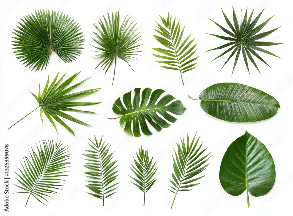 Diverse Collection of Tropical Green Leaves Isolated on White Background for Nature and Botany Projects, Perfect for Design and Educational Purposes Diverse Collection of Tropical Green Leaves Isolated on White Background for Nature and Botany Projects, Perfect for Design and Educational Purposes