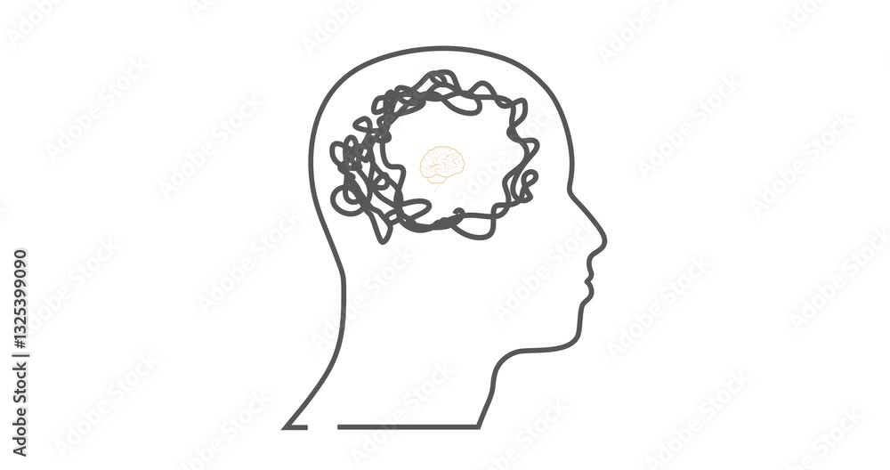 Personal growth and development. From chaos to order. Mental health concept. Metaphor of problem solving, chaos and mess, difficult situation. Human head silhouette with untangled knot Personal growth and development. From chaos to order. Mental health concept. Metaphor of problem solving, chaos and mess, difficult situation. Human head silhouette with untangled knot