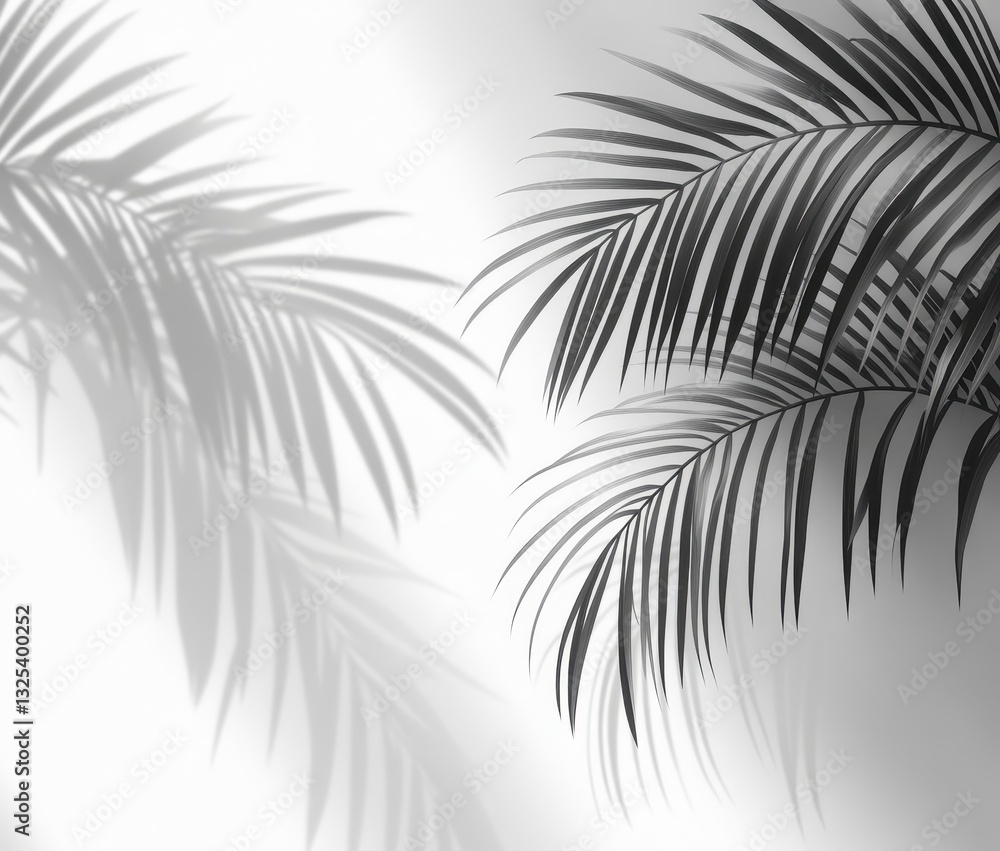 Obraz premium Elegant and Minimalist Shadow of Palm Leaves on Light Background Creating a Serene and Calm Atmosphere for Nature Inspired Design Themes