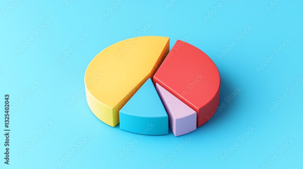 Obraz premium A colorful pie chart on a blue background displaying sections in various hues, ideal for data visualization and presentations.