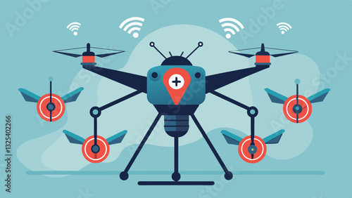 With its highresolution cameras a drone accurately identifies and marks areas of pest infestation allowing for targeted treatment and reduced pesticide use.. Vector illustration