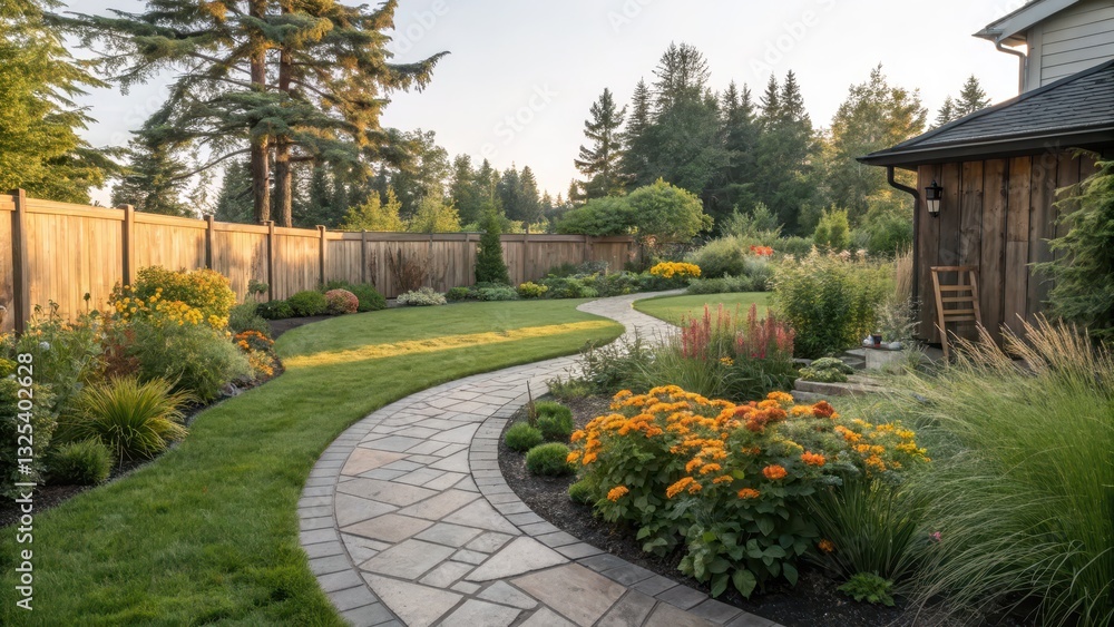 Fototapeta premium Garden pathway in residential backyard