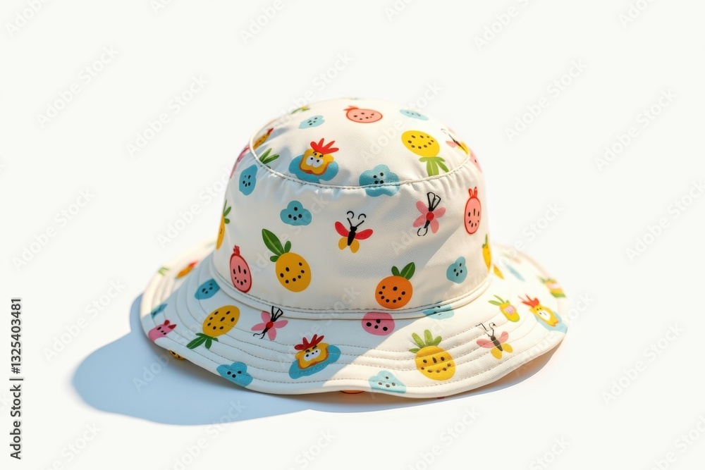 Colorful sun hat with fruit and insect patterns Colorful sun hat with fruit and insect patterns