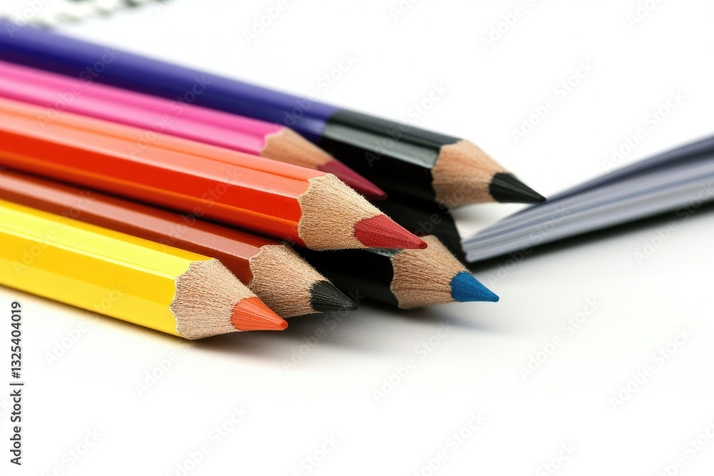 Colorful pencils clustered together on a notepad Colorful pencils clustered together on a notepad
