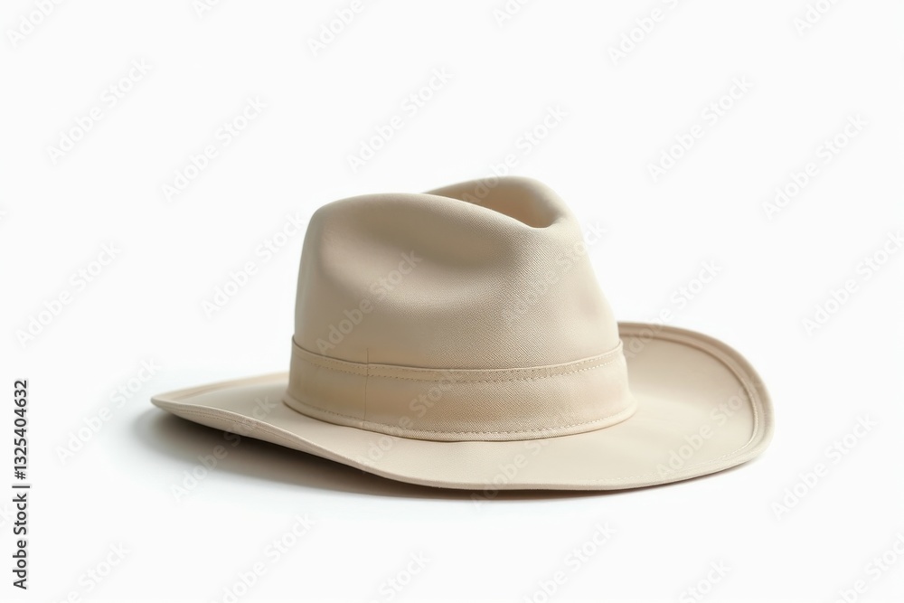 Stylish beige hat resting on a flat surface Stylish beige hat resting on a flat surface