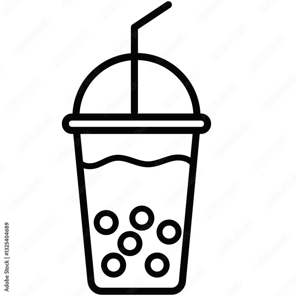 icon bubbles tea illustration boba, sweet drink outline icon bubbles tea illustration boba, sweet drink outline