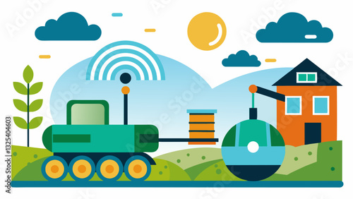 Through wireless connectivity the sensors can be accessed remotely allowing the farmer to monitor their tank and make adjustments from anywhere.. Vector illustration