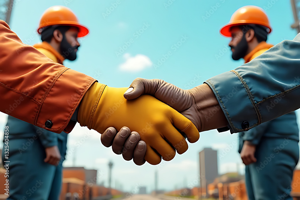 Construction Workers Handshake Agreement Collaboration Teamwork Construction Workers Handshake Agreement Collaboration Teamwork