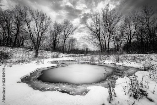 Frozen Pond in Winter Woods photo