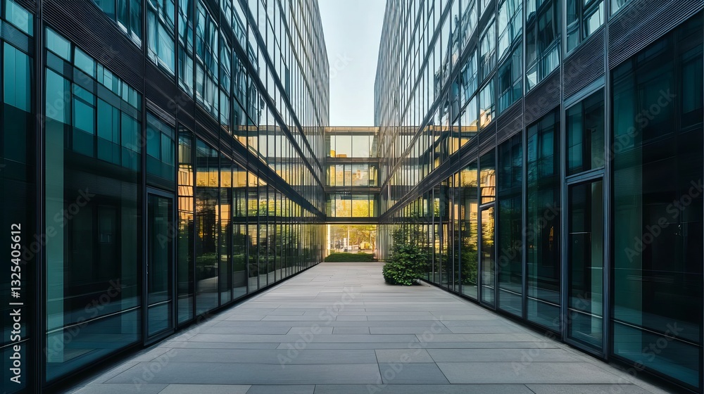 Obraz premium Modern office alley in budapest with contemporary architecture and urban design