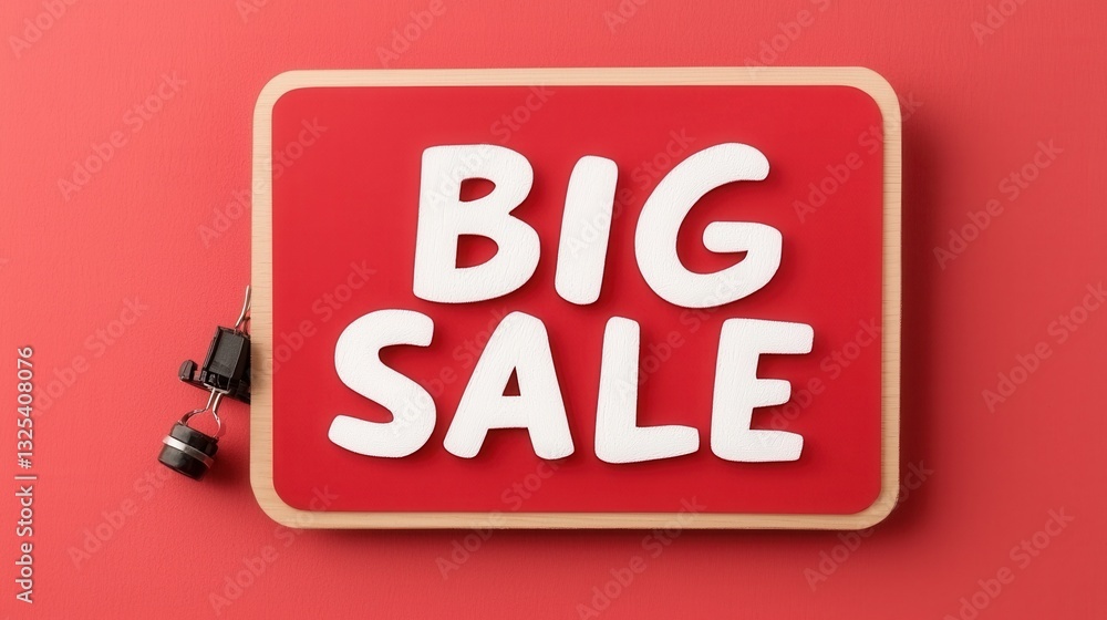 A vibrant red sign with bold white text announcing a Big Sale creating a visually striking and attention grabbing promotional advertisement for retail or commercial offerings A vibrant red sign with bold white text announcing a Big Sale creating a visually striking and attention grabbing promotional advertisement for retail or commercial offerings