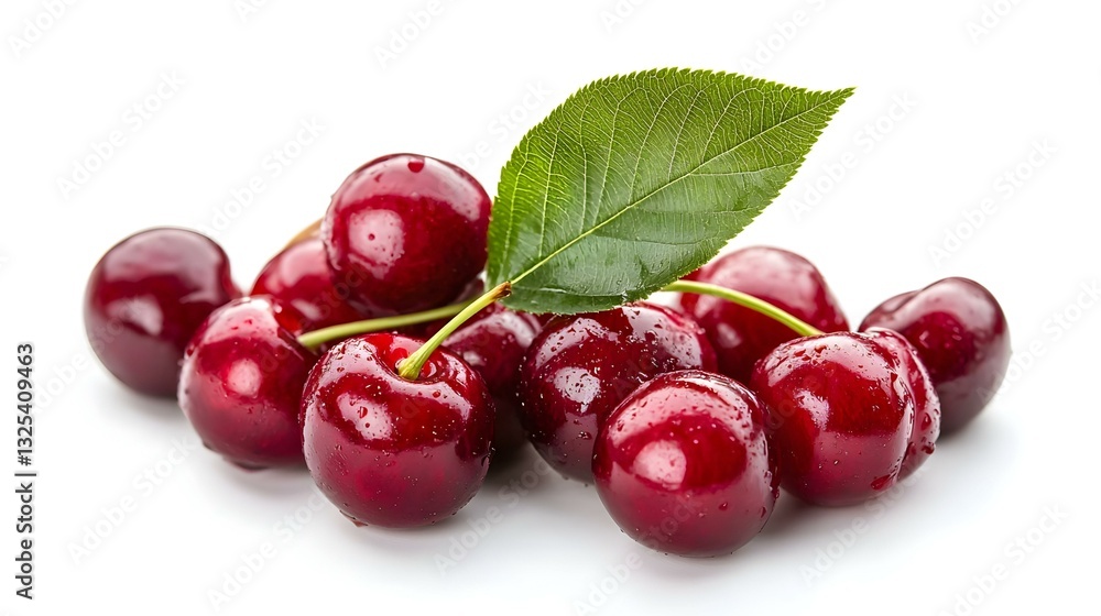 cherries with green leaf isolated on white cherries with green leaf isolated on white