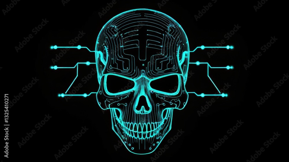 a futuristic fusion of technology and mortality embodied in a glowing skull a futuristic fusion of technology and mortality embodied in a glowing skull