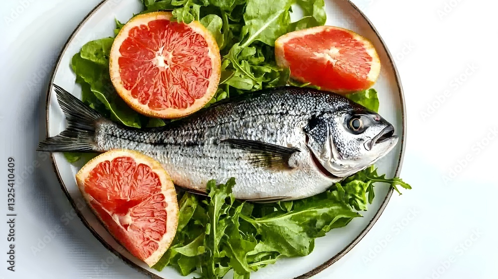 Dorado fish with grapefruit and green salad Dorado fish with grapefruit and green salad