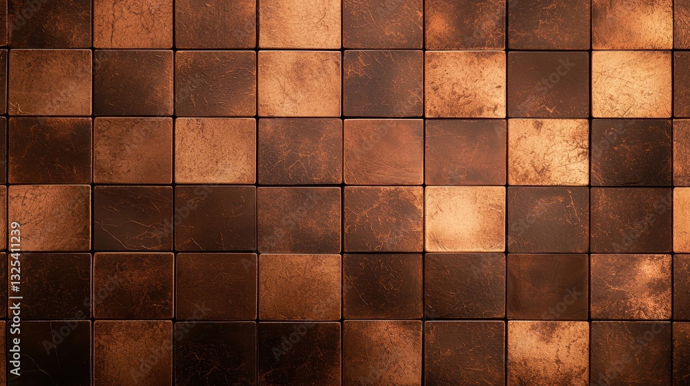 A textured surface featuring a grid of copper-colored tiles in varying shades, creating a visually interesting and warm appearance. A textured surface featuring a grid of copper-colored tiles in varying shades, creating a visually interesting and warm appearance.