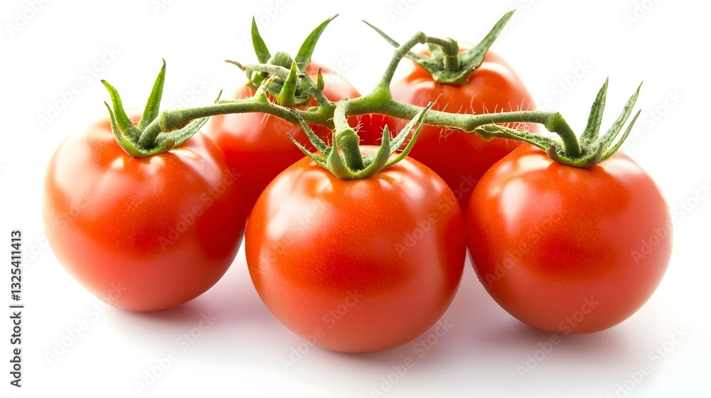 Fresh ripe tomatoes on vine isolated on white Fresh ripe tomatoes on vine isolated on white