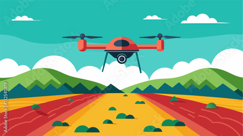 With the ability to fly low and slow drones can spray crops with accuracy and precision even in challenging terrain such as hilly or uneven fields.. Vector illustration