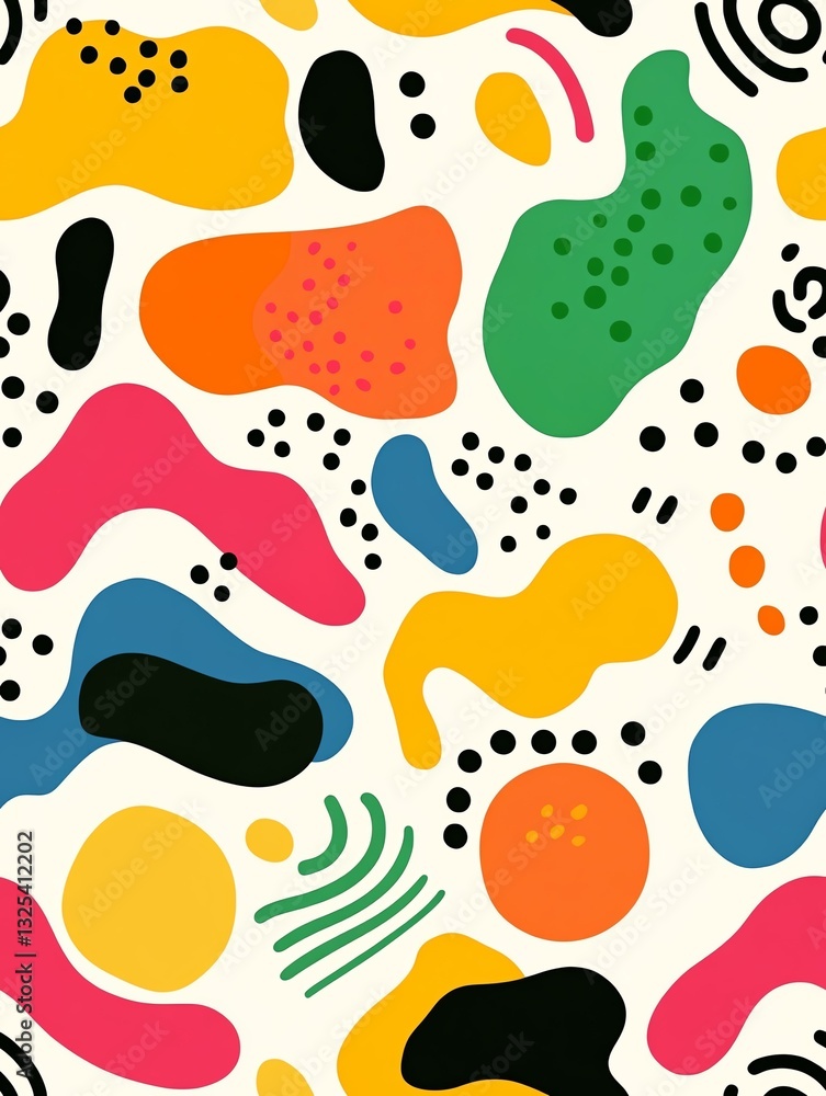 Seamless Pattern Vibrant abstract shapes and colors create a lively and energetic pattern for use in design projects. Seamless Pattern Vibrant abstract shapes and colors create a lively and energetic pattern for use in design projects.