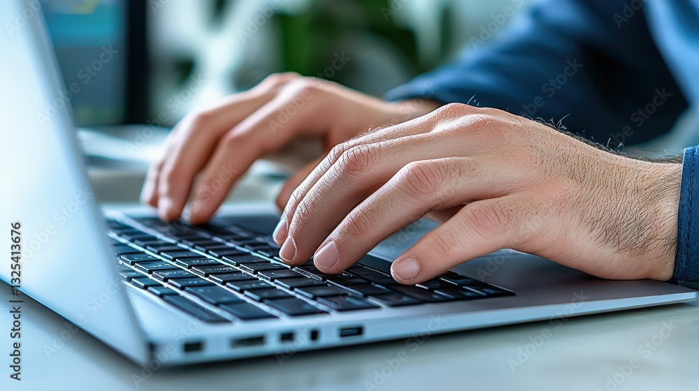 First-person perspective of an esports player's hands typing on a laptop during intense gaming session First-person perspective of an esports player's hands typing on a laptop during intense gaming session
