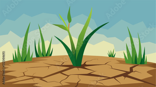 The sunbleached grass hugged the cracked soil clinging onto its last shred of life.. Vector illustration