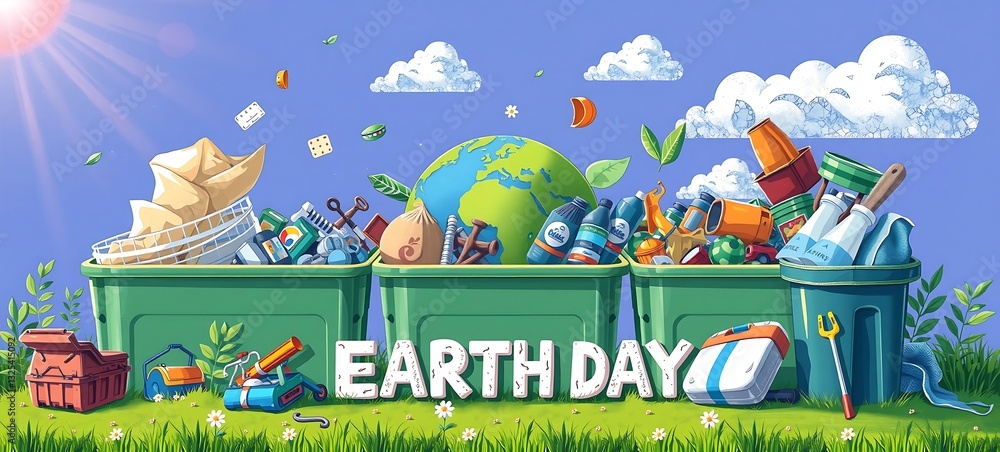 Fototapeta premium vibrant environmental protection, waste sorting for earth day