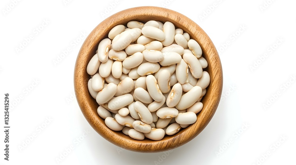 white beans in wooden bowl on white background white beans in wooden bowl on white background