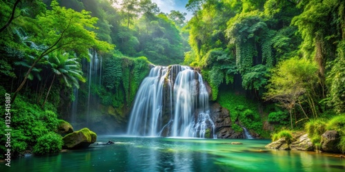 Serene waterfalls surrounded by lush green forest ,  waterfall, forest, nature, serene, tranquil, scenic, calming, beauty
