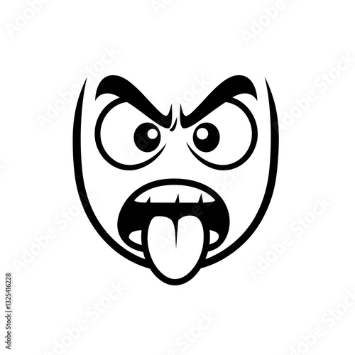 Funny Angry Emoji Expression: Cartoon Vector with Exaggerated Facial Features in Black and White