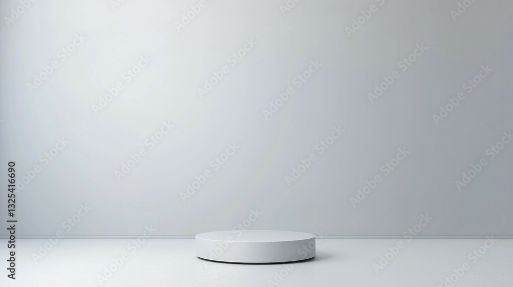 A minimalist white cylindrical pedestal against a plain white wall A minimalist white cylindrical pedestal against a plain white wall