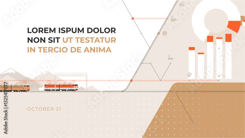 Cover template for presentations, brochures, annual reports, and the like on rail transportation. All the elements are laid out in layers. All strokes are editable